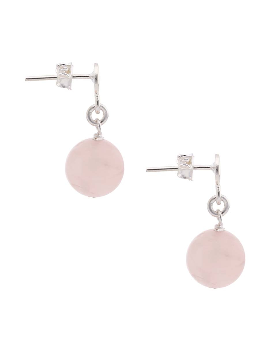 Aretes cortos de esfera E& de plata P 925 con acabado brillante cuarzo rosa 3