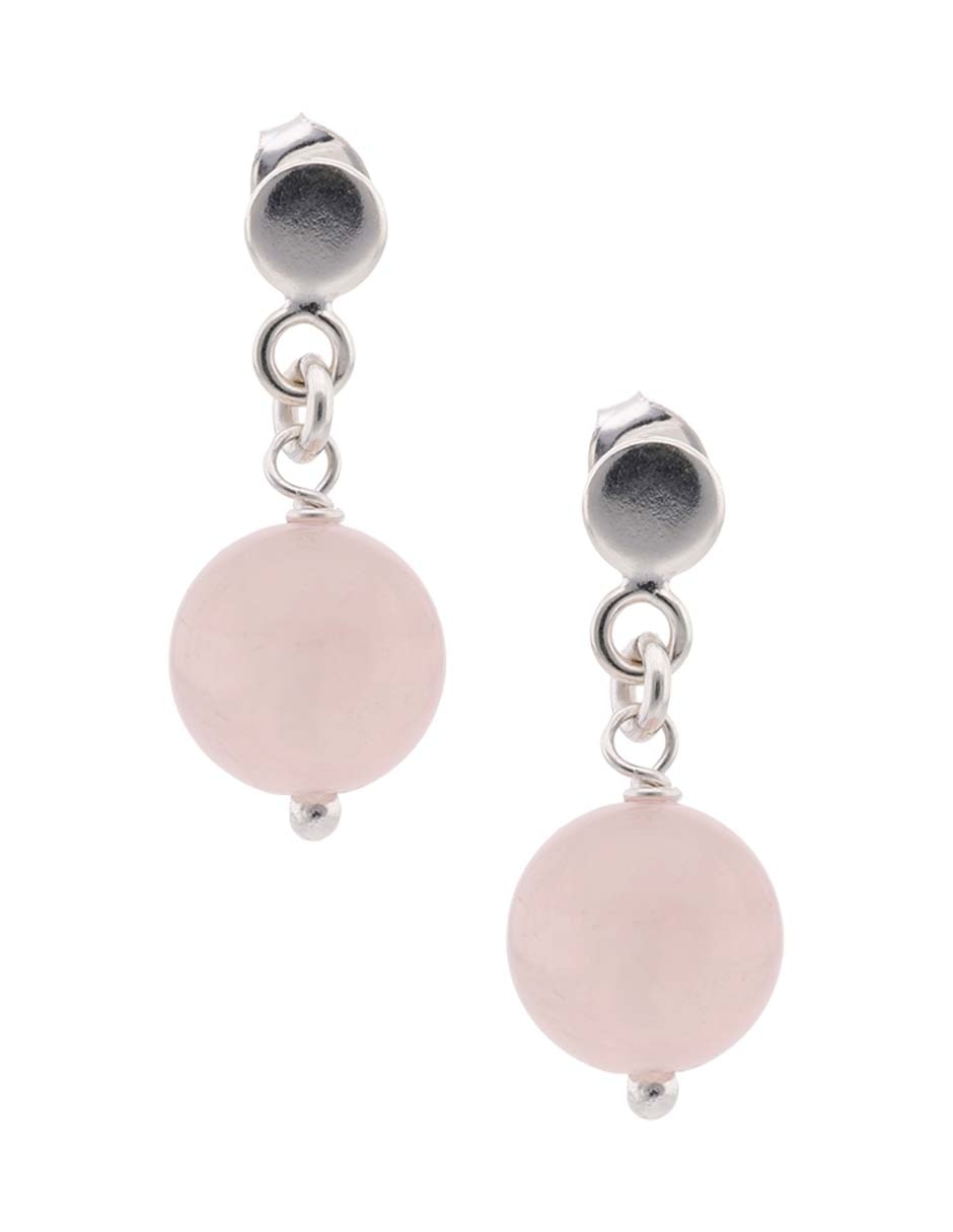Aretes cortos de esfera E& de plata P 925 con acabado brillante cuarzo rosa 1