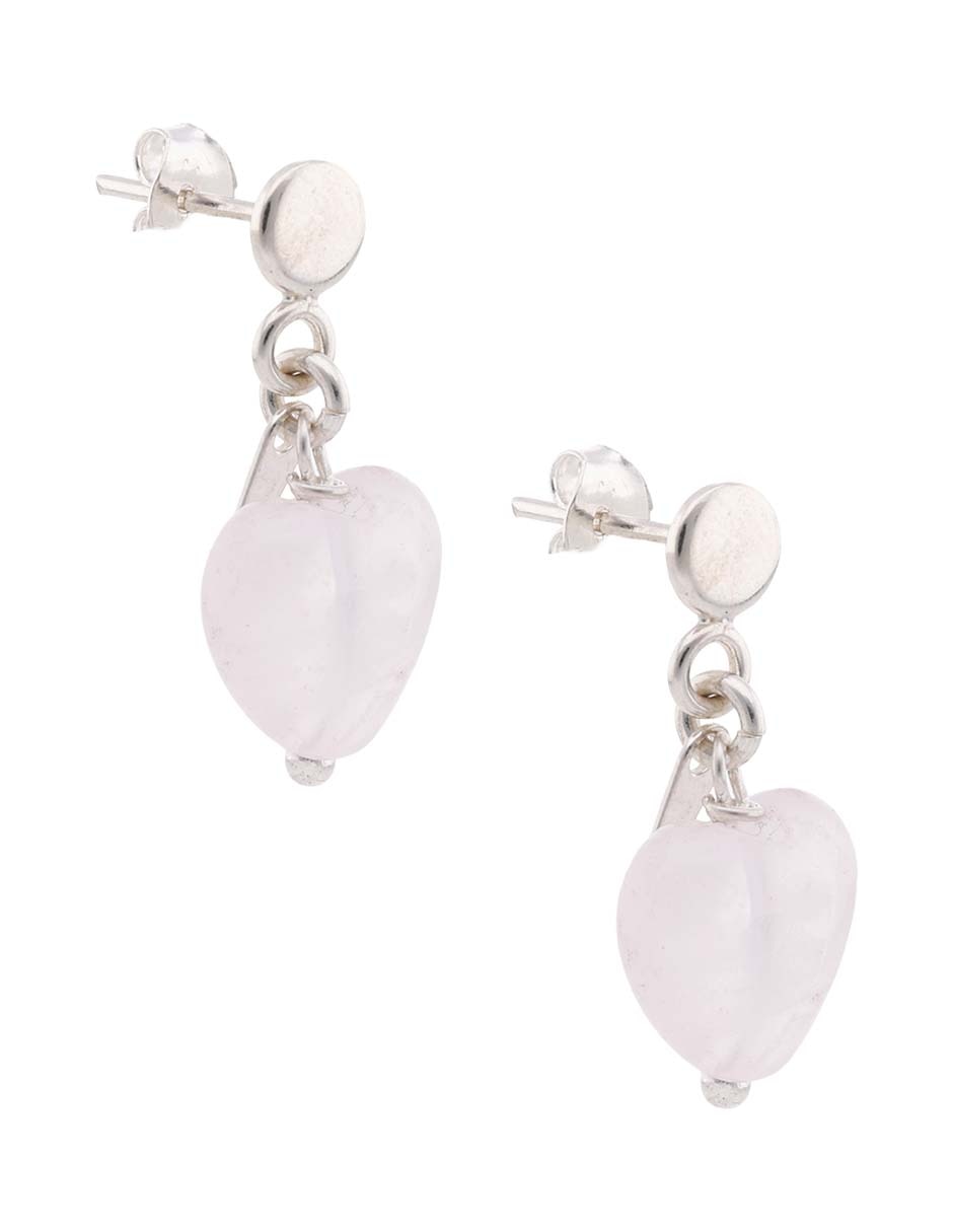 Aretes cortos de corazón E&N Cherny de plata P 925 con acabado brillante cuarzo rosa