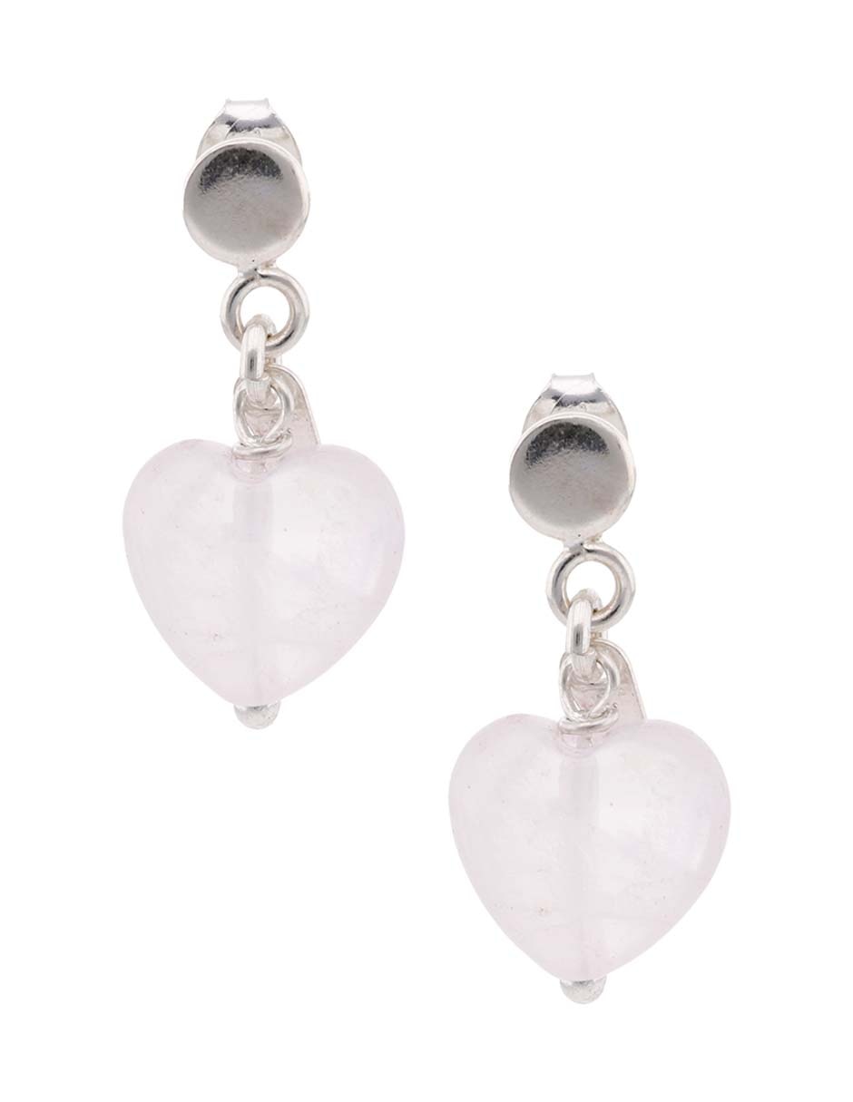 Aretes cortos de corazón E&N Cherny de plata P 925 con acabado brillante cuarzo rosa
