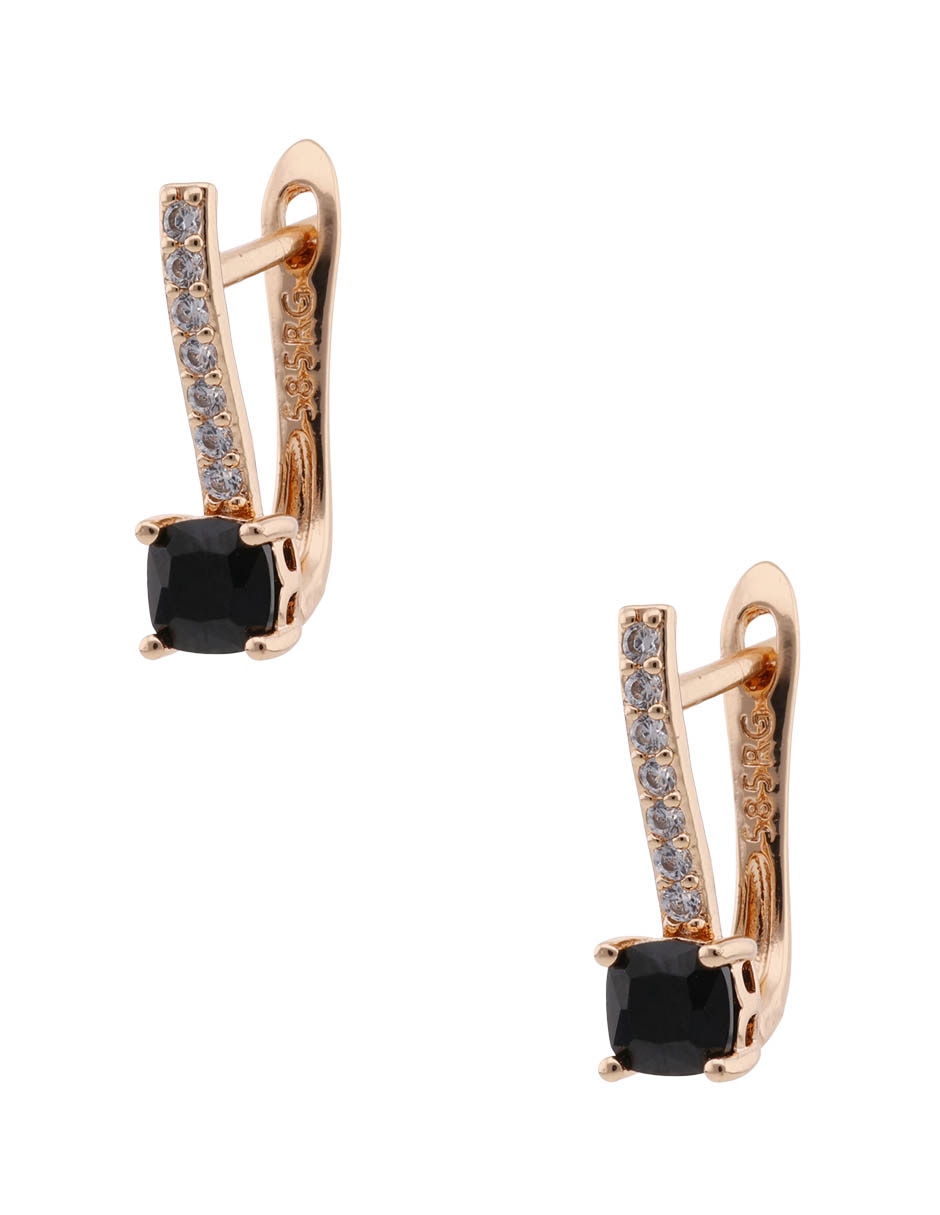 Aretes cortos rectangulares E& de plata P 925 con acabado brillante zirconia 2