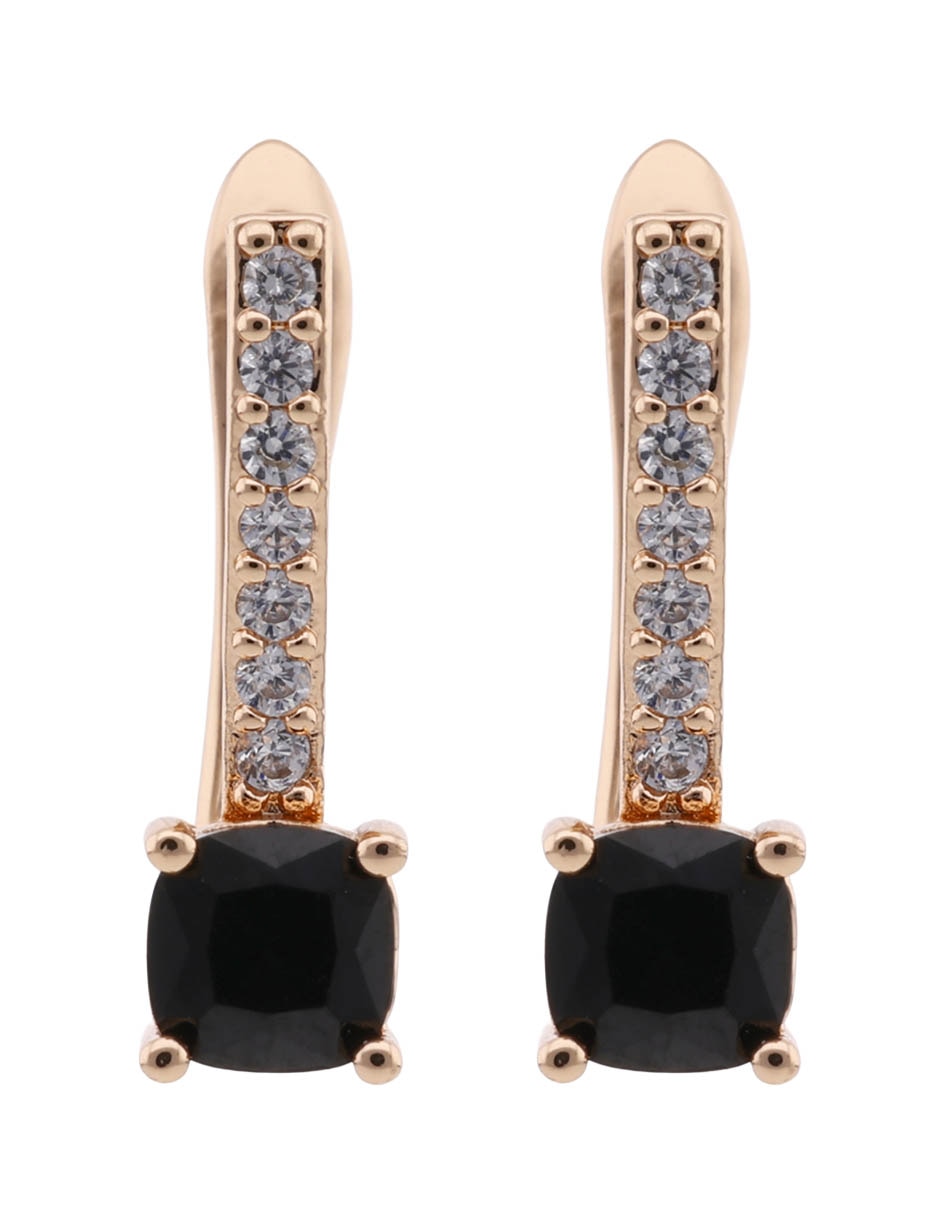 Aretes cortos rectangulares E& de plata P 925 con acabado brillante zirconia 1
