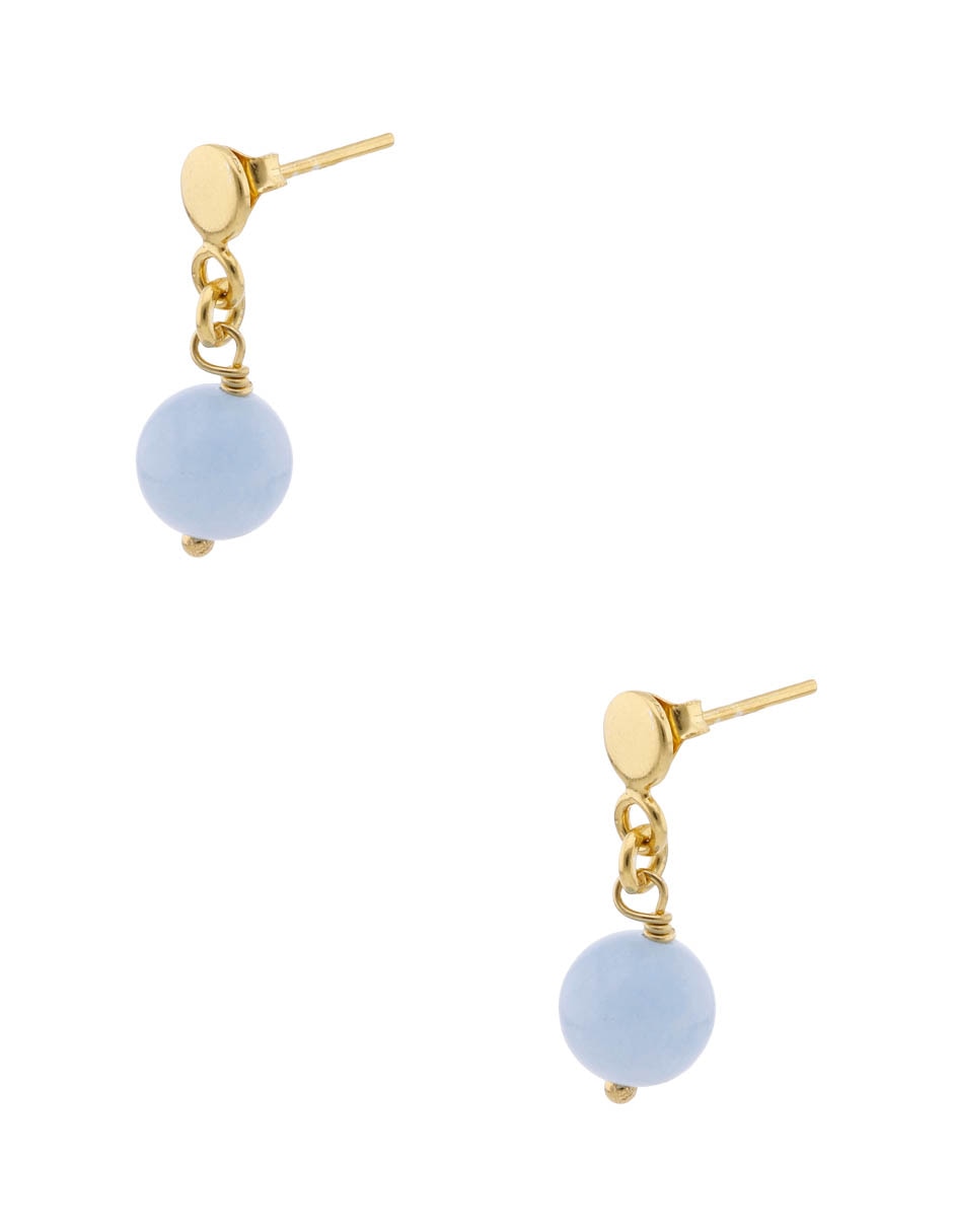 Aretes cortos de esfera e& fashion de plata p 925 con acabado baño de oro cuarzo 2