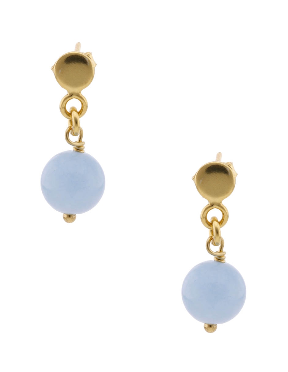 Aretes cortos de esfera fashion de plata p 925 con acabado baño de oro cuarzo 1