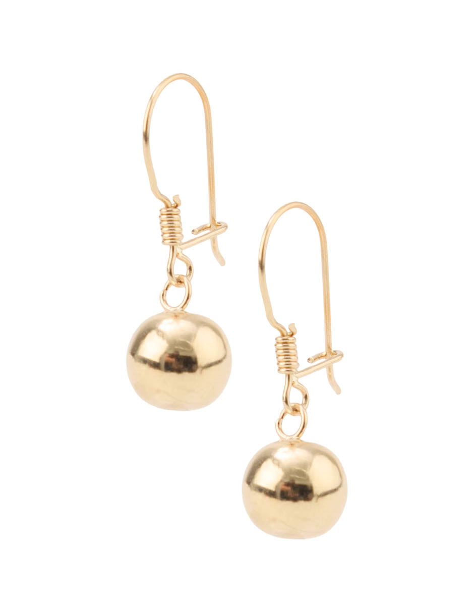 Aretes Largos De Esfera De Oro Amarillo 14 K Con Acabado Pulido 2