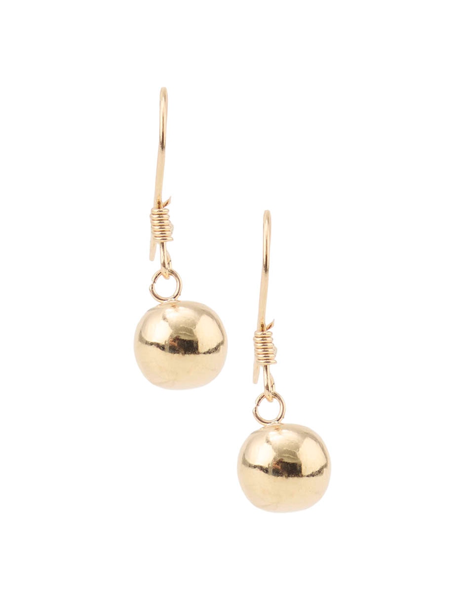 Aretes Largos De Esfera De Oro Amarillo 14 K Con Acabado Pulido