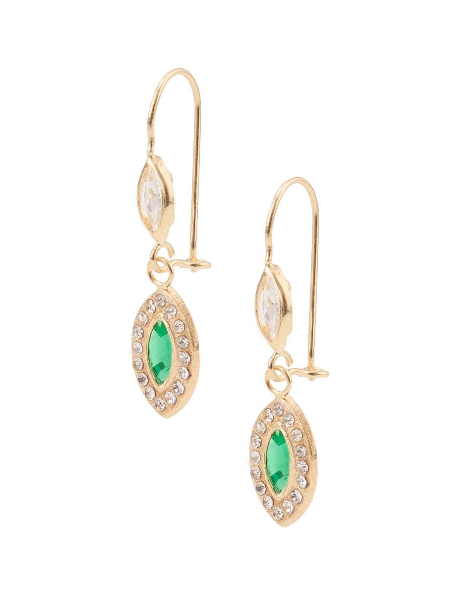 Aretes Largos De Oro Amarillo 14 K Con Acabado Pavé Zirconia 2