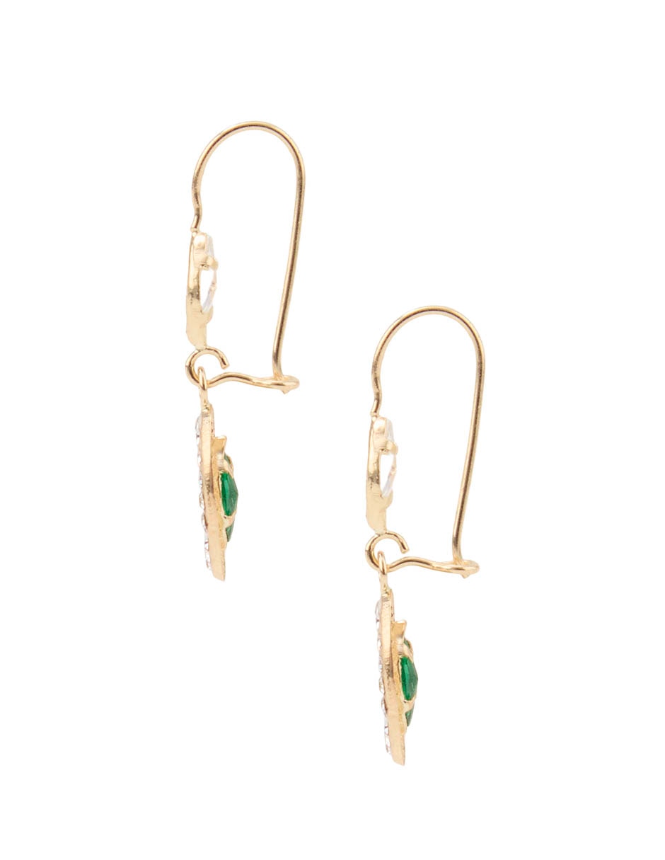 Aretes Largos De Oro Amarillo 14 K Con Acabado Pavé Zirconia 3