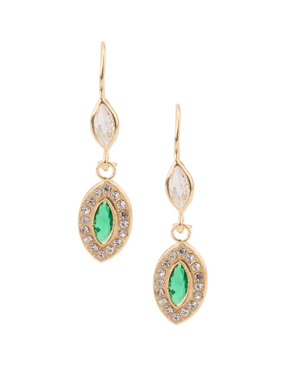 Aretes Largos De Oro Amarillo 14 K Con Acabado Pavé Zirconia Aretes Largos De Oro Amarillo 14 K Con Acabado Pavé Zirconia