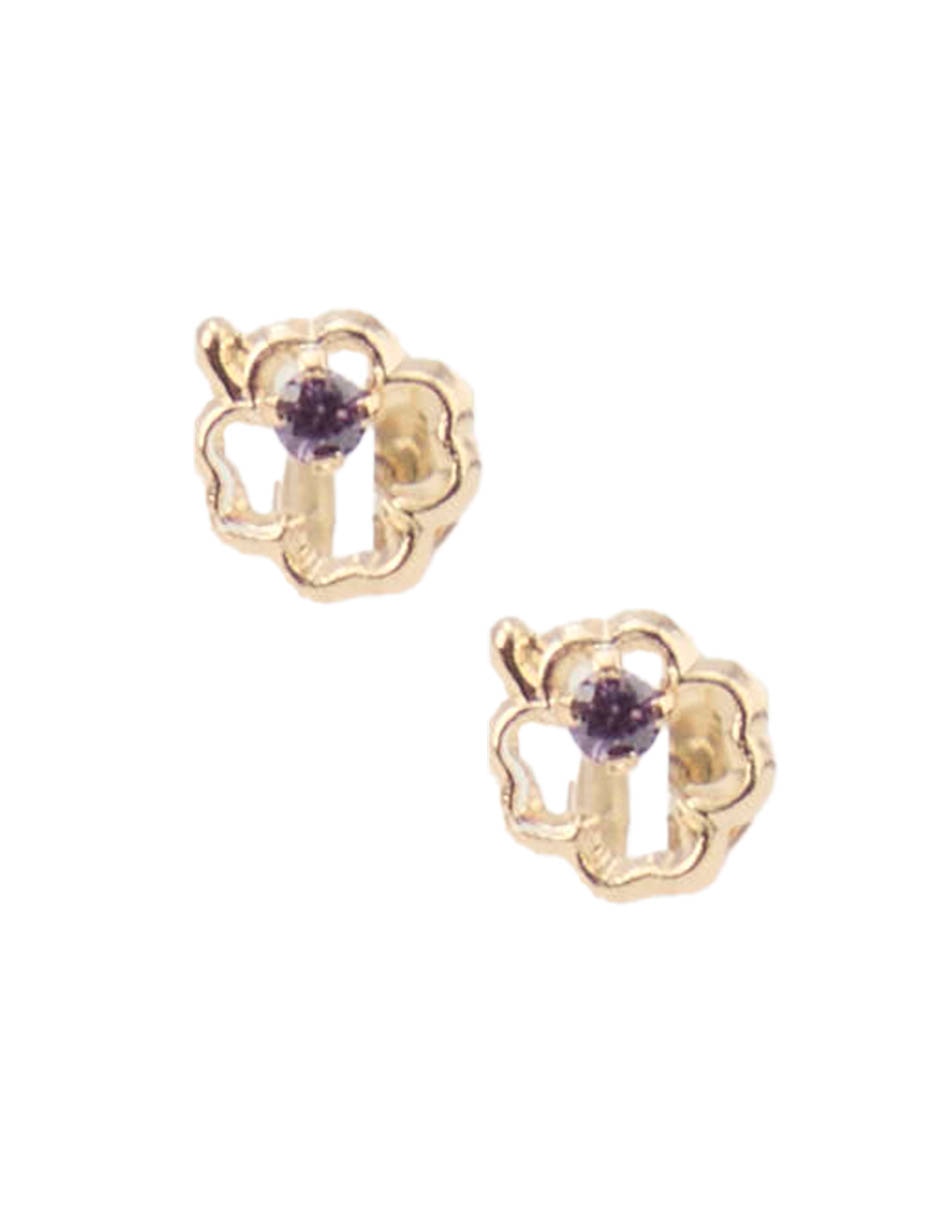 Broqueles De Trebol De Oro Amarillo 14 K Con Acabado Brillante Broqueles De Trebol De Oro Amarillo 14 K Con Acabado Brillante