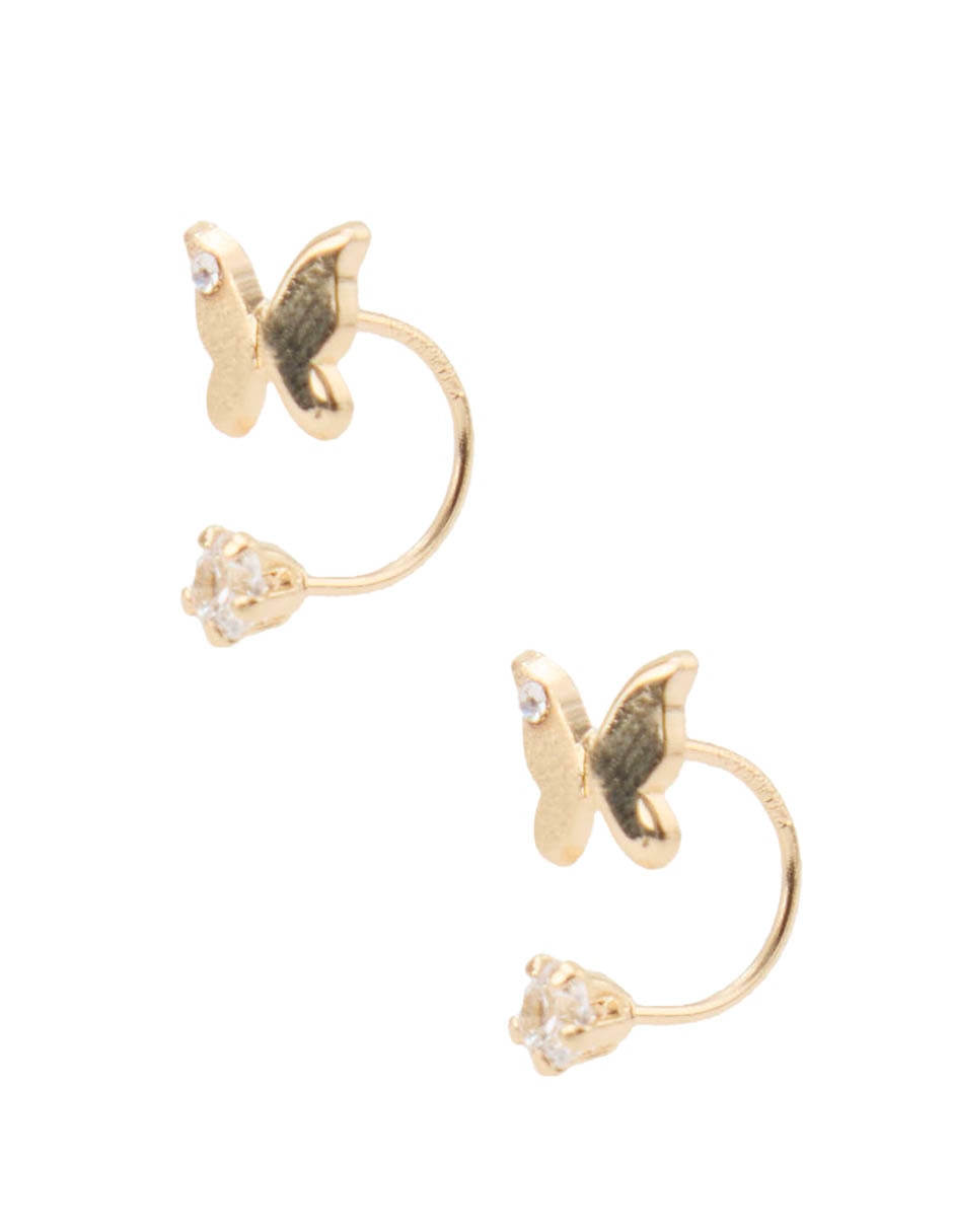 Broqueles de mariposa de oro amarillo 14 K con acabado brillante zirconia 2