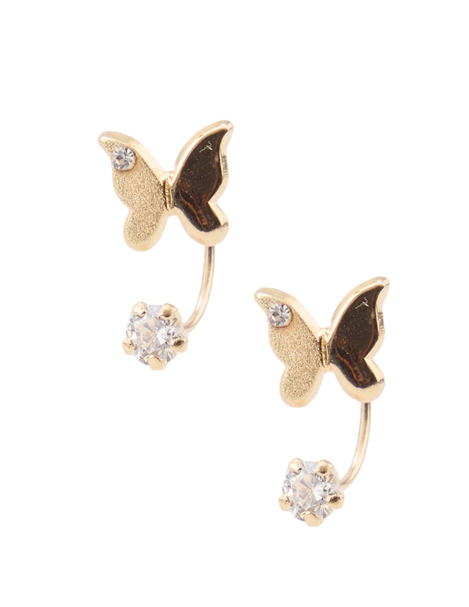 Broqueles de mariposa de oro amarillo 14 K con acabado brillante zirconia