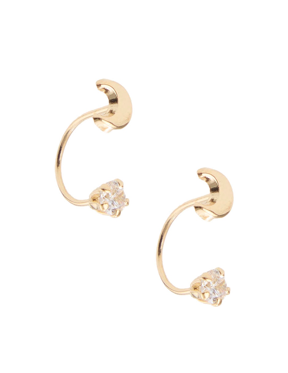Broqueles De Media Luna De Oro Amarillo 14 K Con Acabado Brillante Zirconia 2