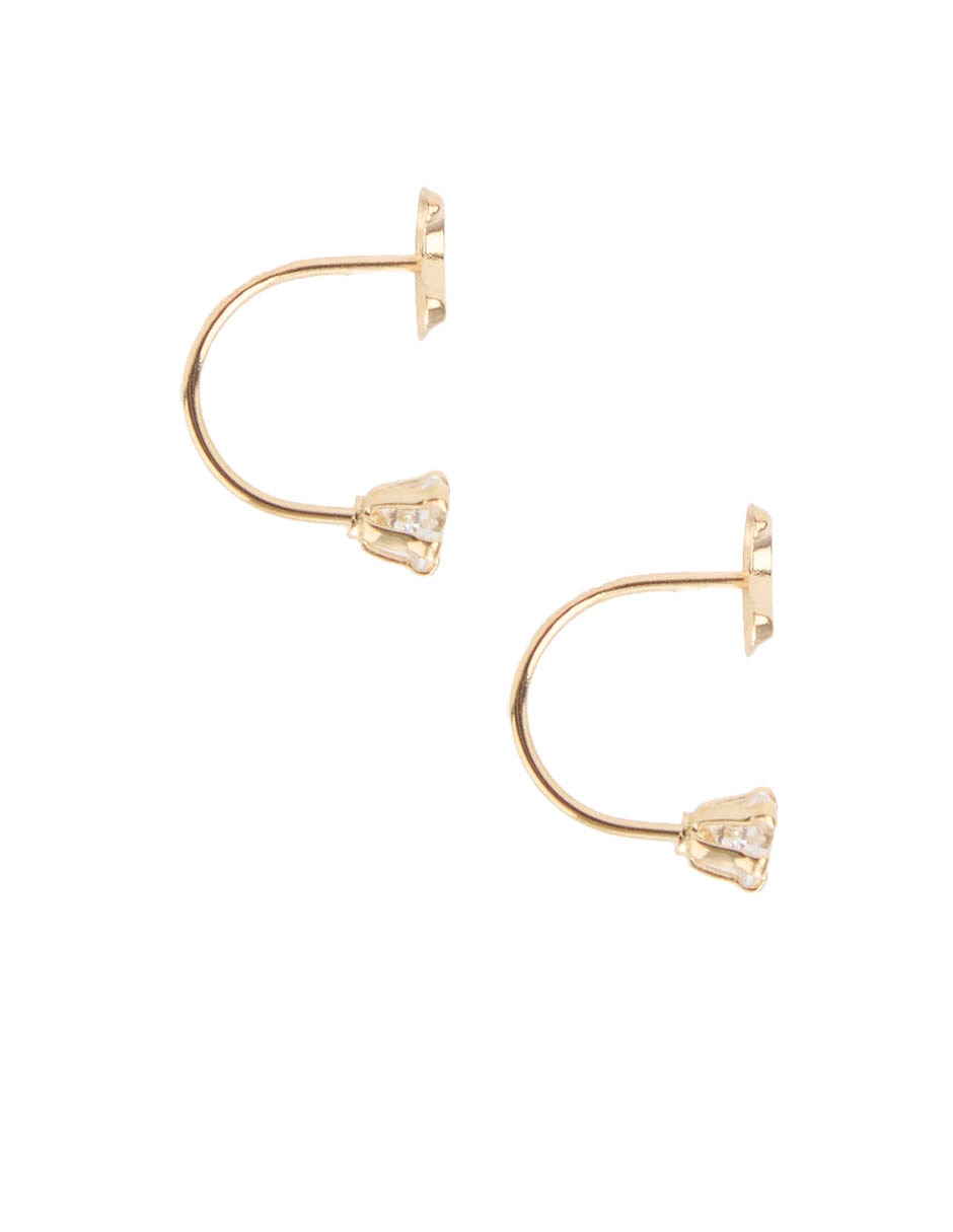 Broqueles De Media Luna De Oro Amarillo 14 K Con Acabado Brillante Zirconia 3