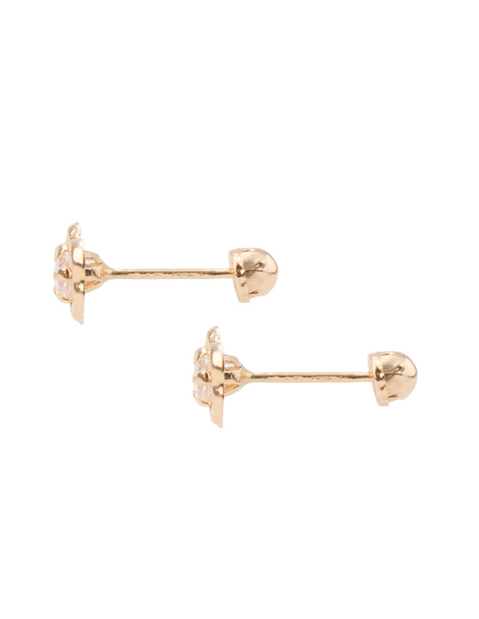 Broqueles De Flor De Oro Amarillo 14 K Con Acabado Brillante Zirconia 3