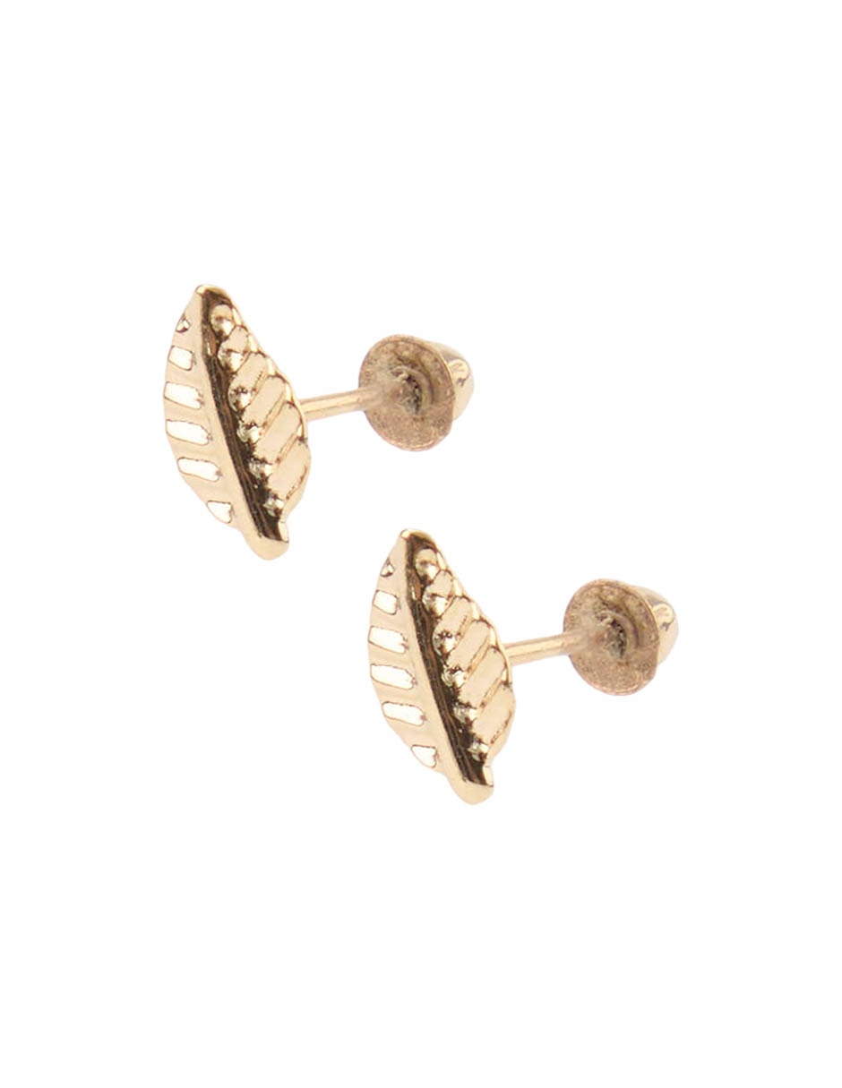 Broqueles De Hoja De Oro Amarillo 14 K Con Acabado Brillante 2