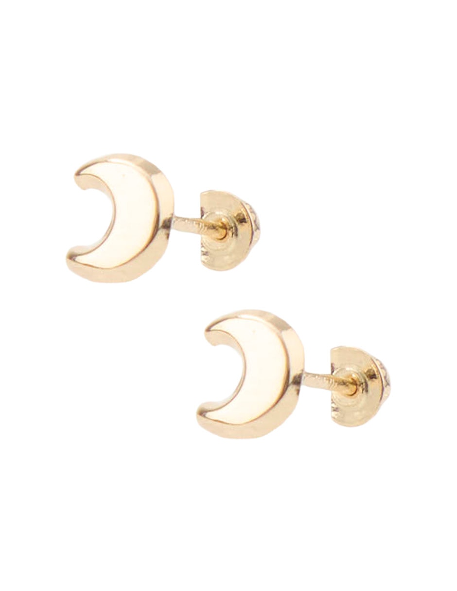Broqueles De Media Luna De Oro Amarillo 14 K Con Acabado Pulido 3