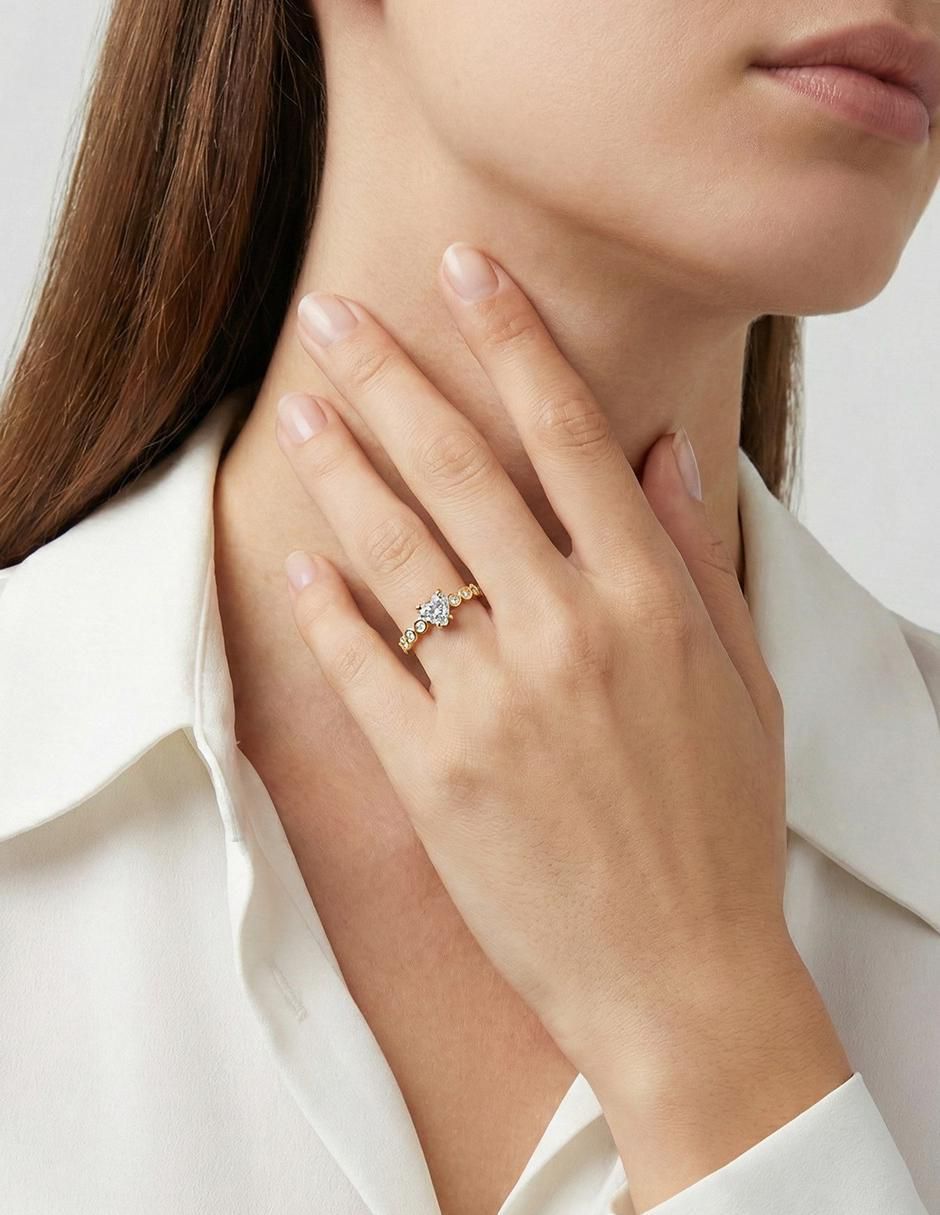 Anillo de compromiso de oro 14 K zirconia 4