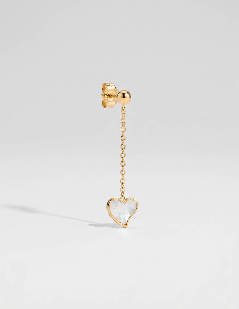 Aretes largos de corazón de oro amarillo 14 K con acabado brillante 1