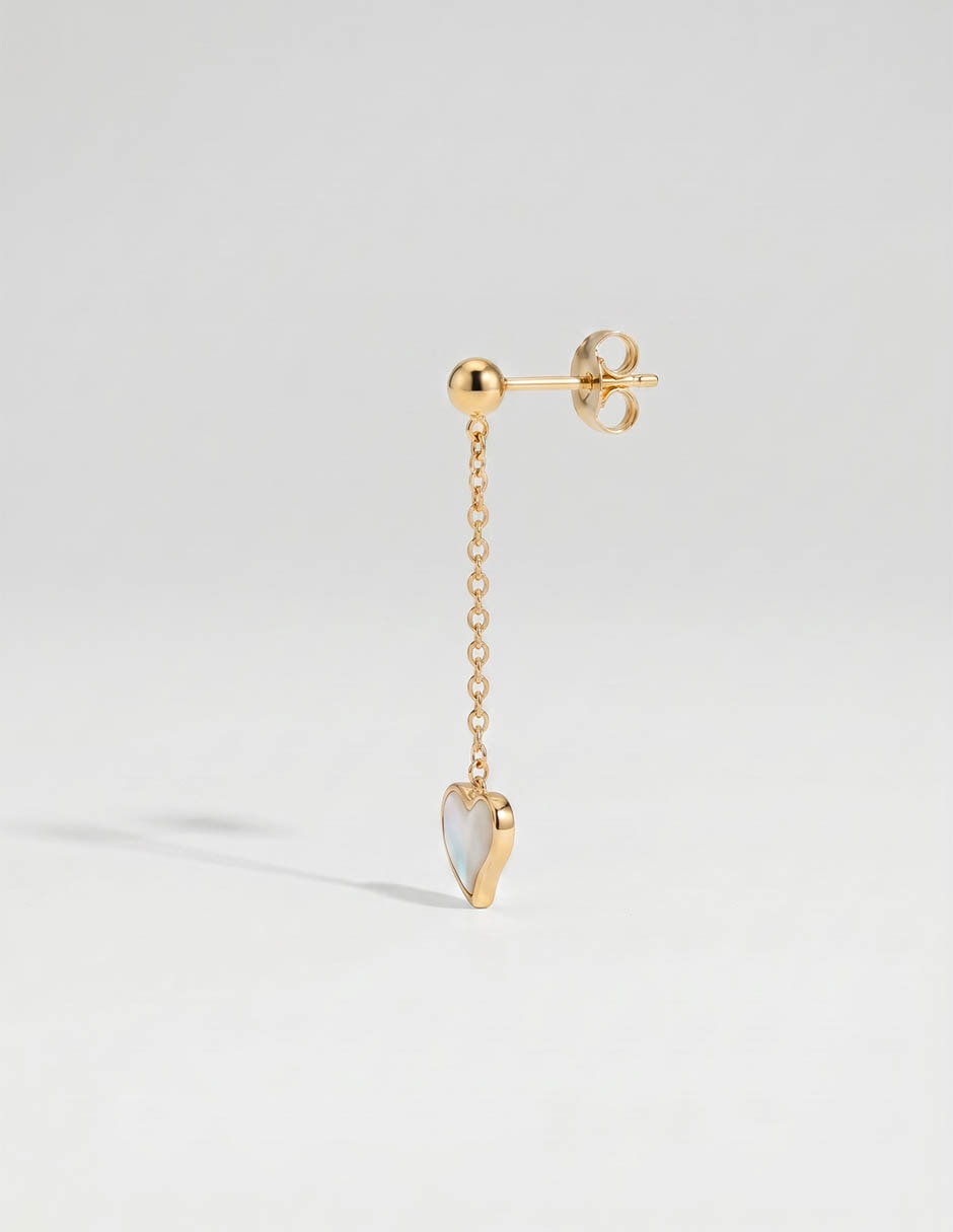 Aretes largos de corazón de oro amarillo 14 K con acabado brillante