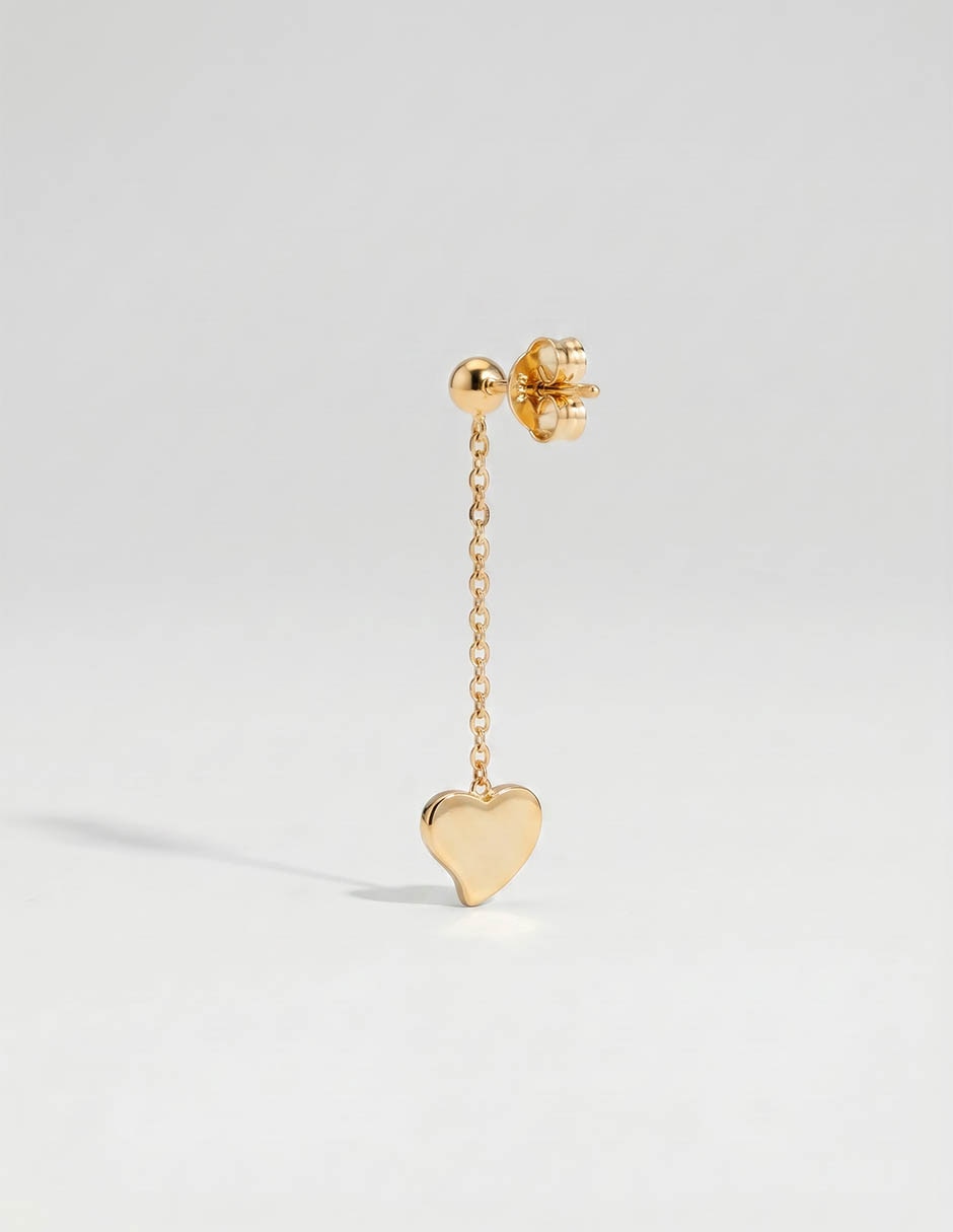 Aretes largos de corazón de oro amarillo 14 K con acabado brillante 3