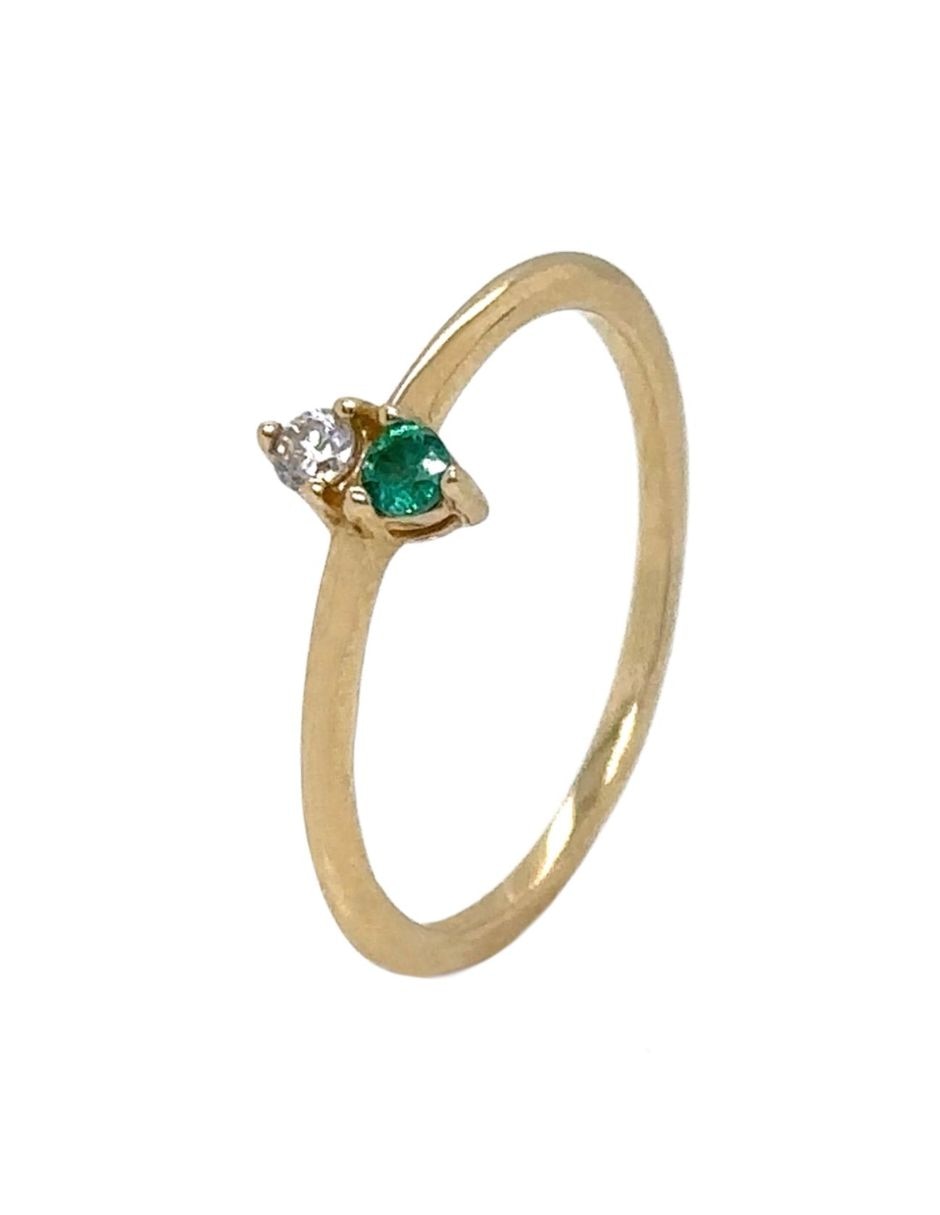Anillo con gema idc 14 k de oro amarillo esmeralda y diamante brillante