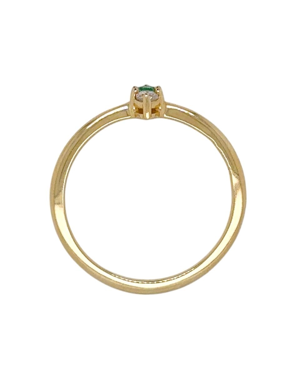 Anillo con gema idc 14 k de oro amarillo esmeralda y diamante brillante