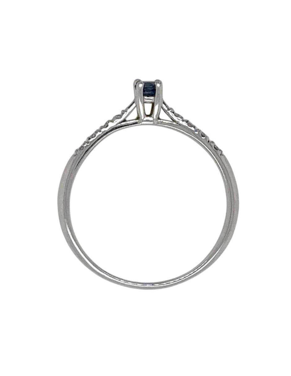 Anillo con gema redondo idc spring 14 k de oro blanco zafiro y diamante brillante