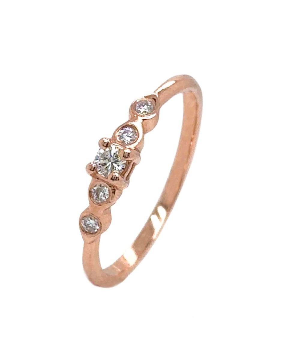 Anillo con gema redondo idc spring 14 k de oro rosa diamante brillante