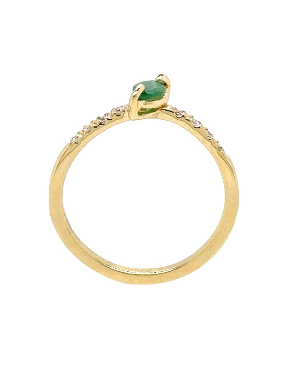 Anillo con gema de marquise idc spring 14 k de oro amarillo esmeralda y diamante brillante