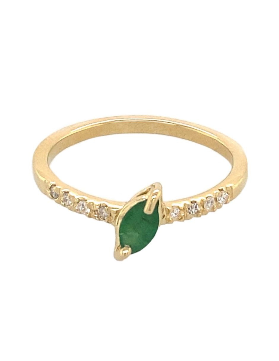 Anillo con gema de marquise spring 2026 14 k de oro amarillo esmeralda y diamante brillante