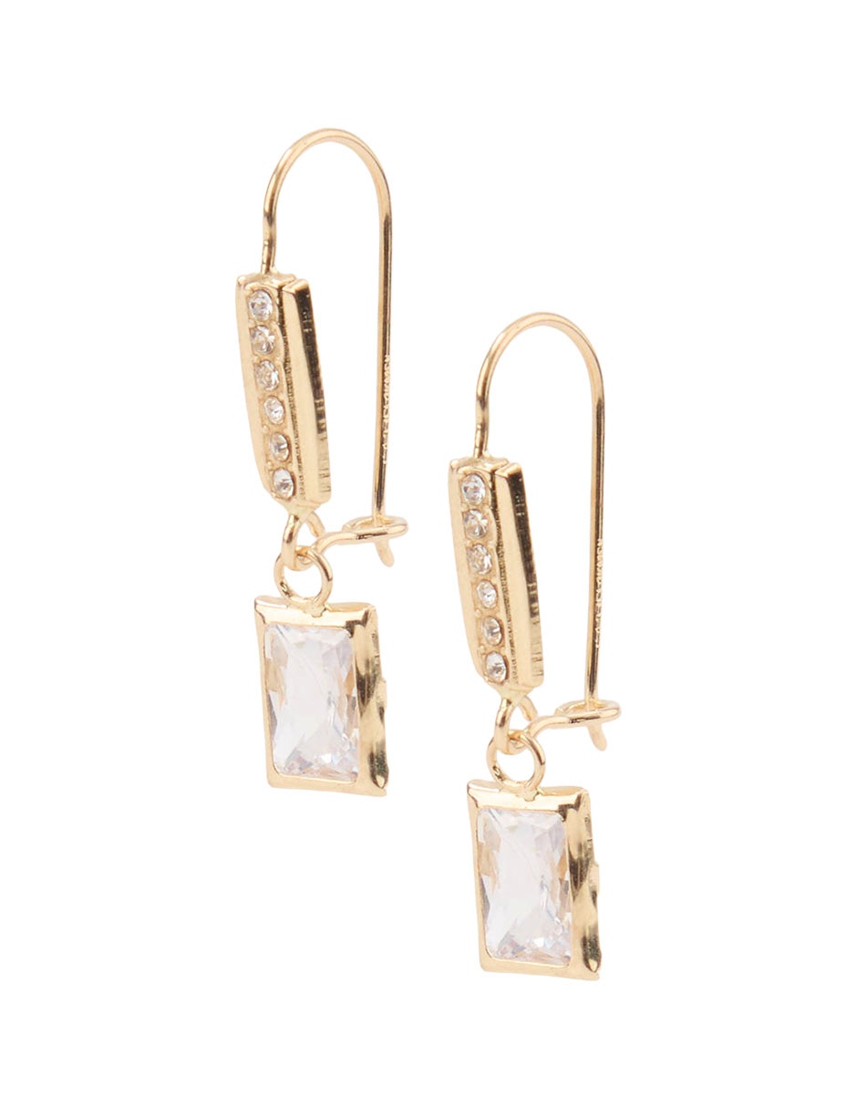 Aretes Cortos Rectangulares De Oro Amarillo 14 K Con Acabado Brillante 2