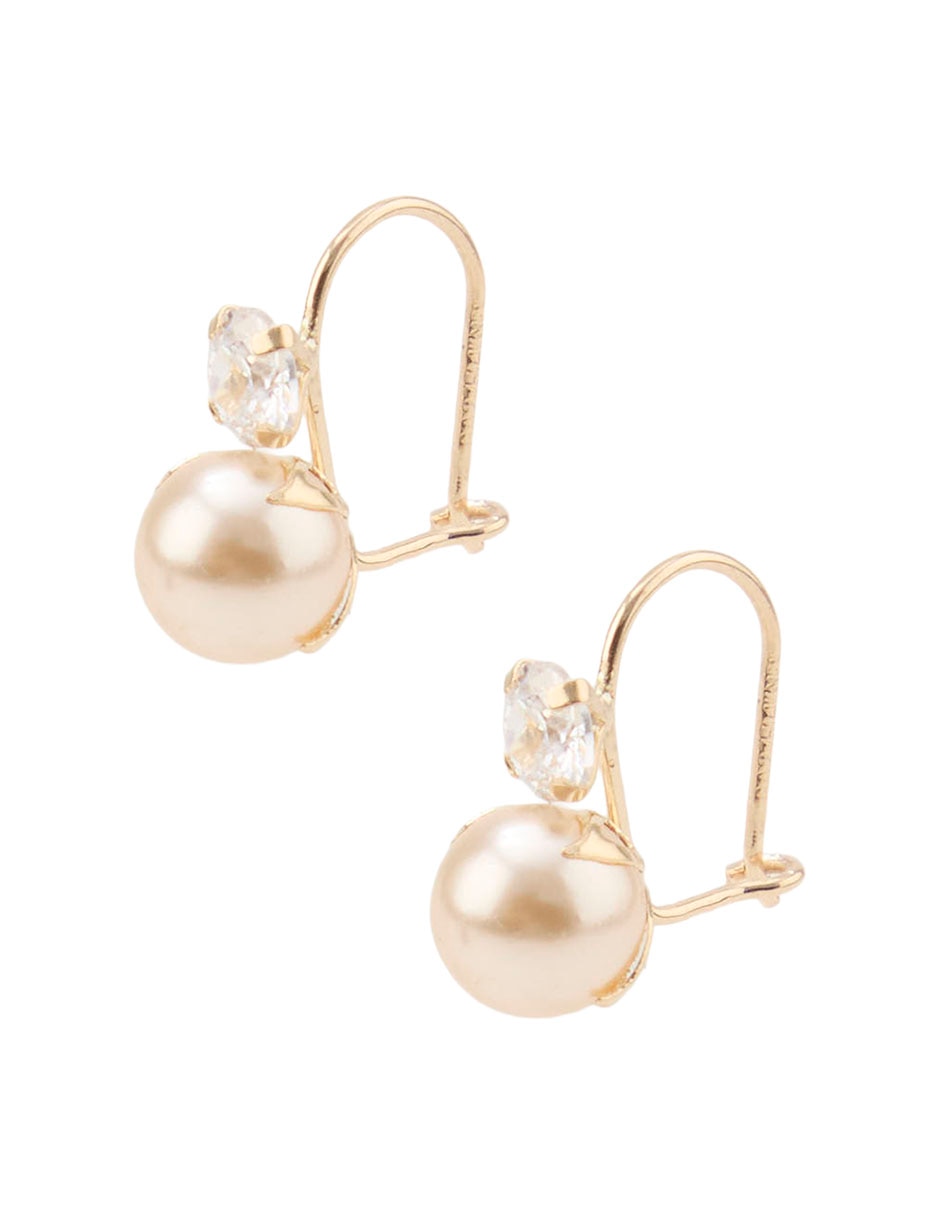 Aretes cortos de oro amarillo 14 K con acabado brillante perla 2