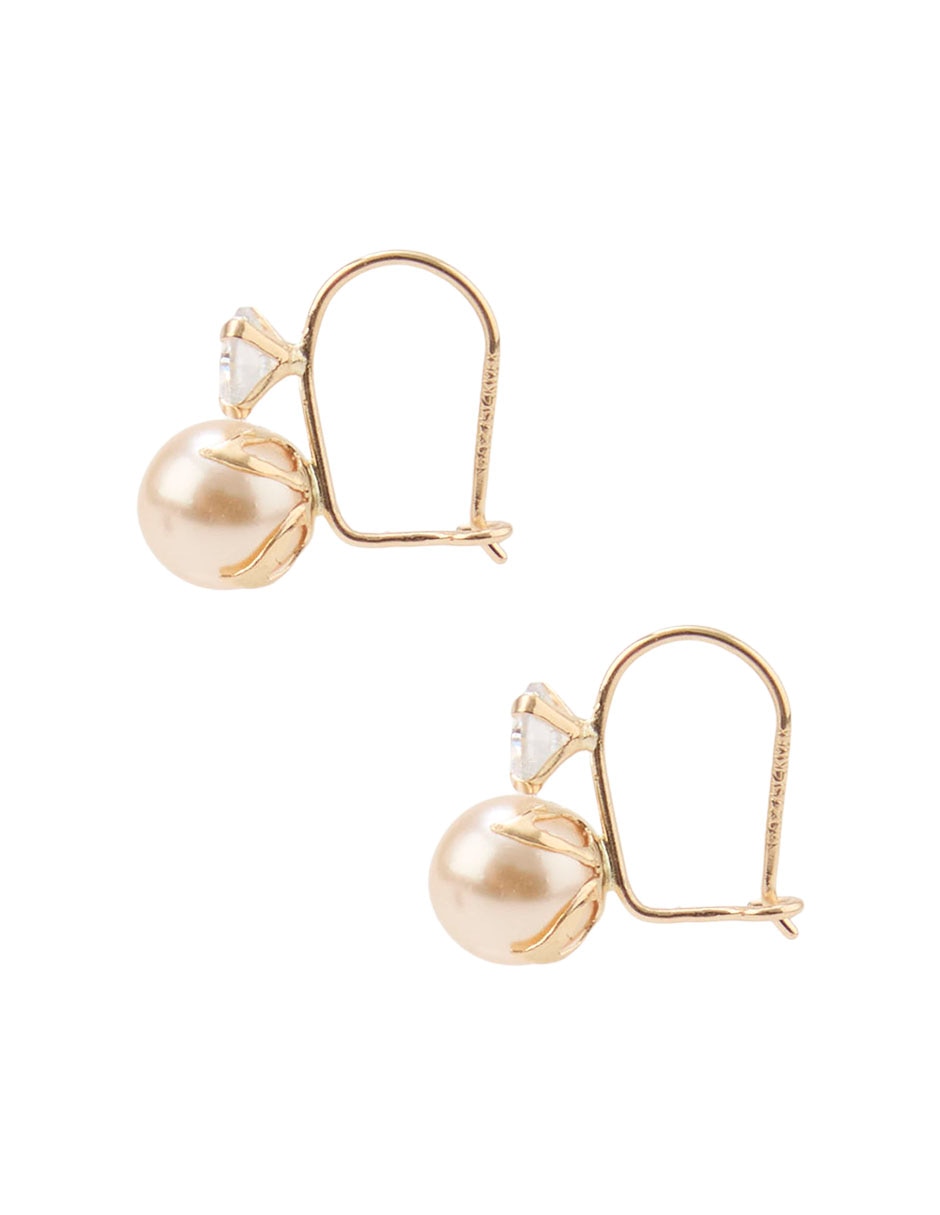 Aretes cortos de oro amarillo 14 K con acabado brillante perla 3