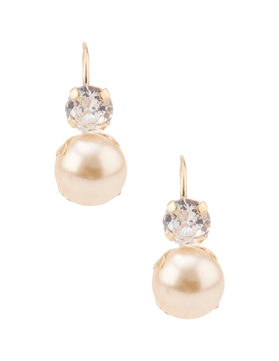 Aretes cortos de oro amarillo 14 K con acabado brillante perla Aretes cortos de oro amarillo 14 K con acabado brillante perla