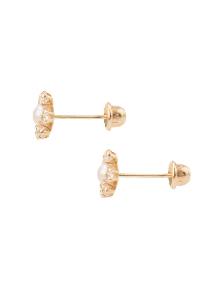 Broqueles de flor de oro amarillo 14 K con acabado brillante perla 2