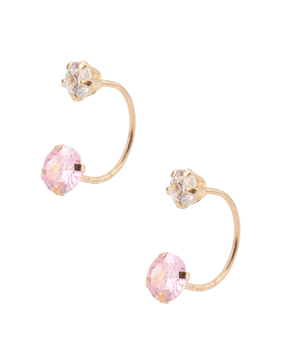 Broqueles De Oro Amarillo 14 K Con Acabado Brillante Zirconia 2