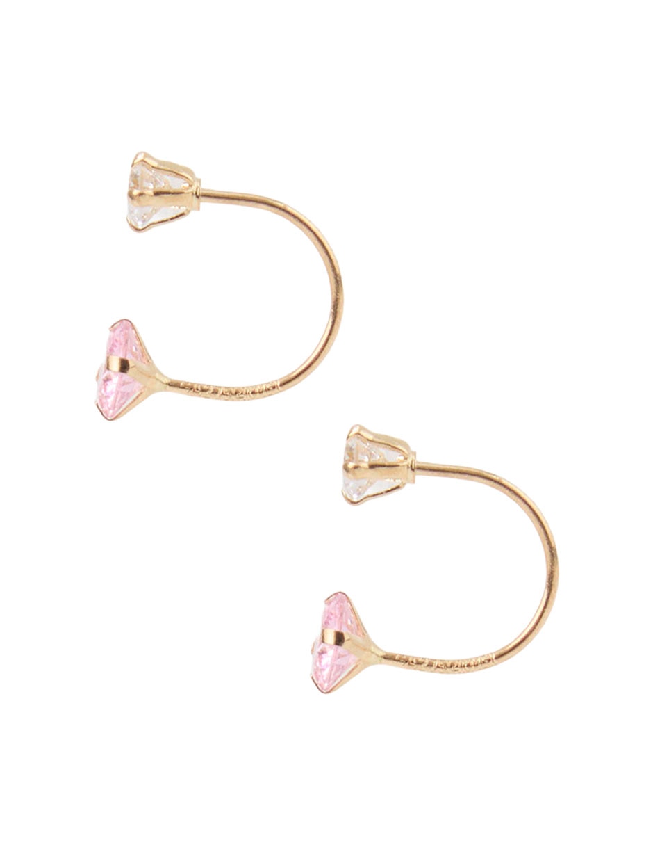 Broqueles De Oro Amarillo 14 K Con Acabado Brillante Zirconia 3