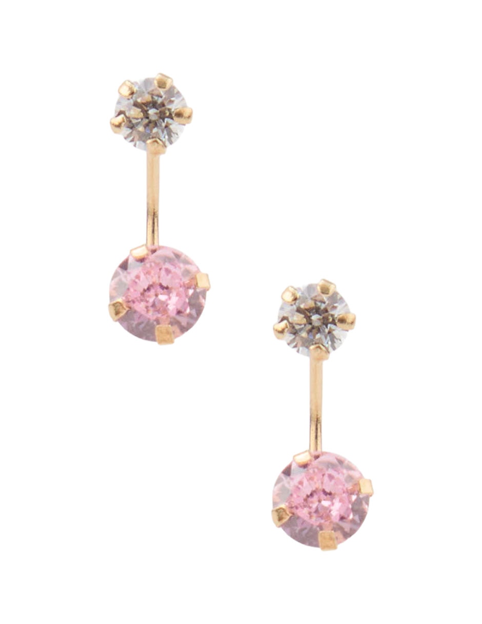 Broqueles De Oro Amarillo 14 K Con Acabado Brillante Zirconia