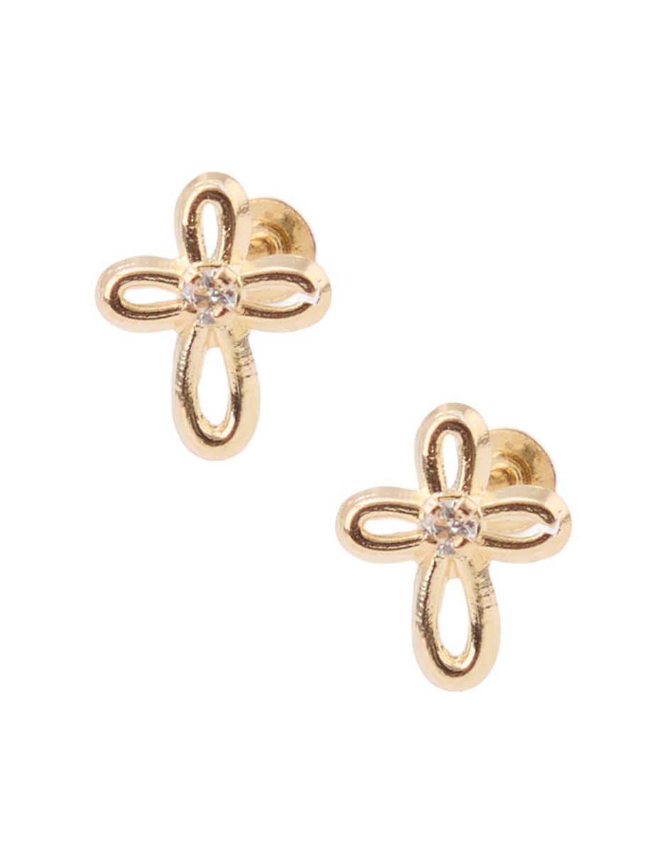Broqueles De Cruz De Oro Amarillo 14 K Con Acabado Brillante