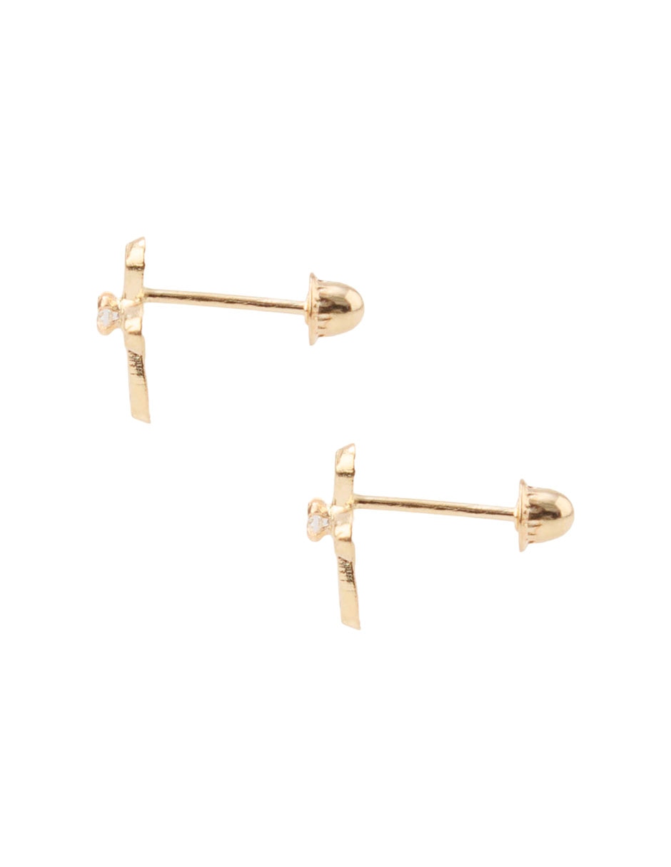 Broqueles De Cruz De Oro Amarillo 14 K Con Acabado Brillante 3
