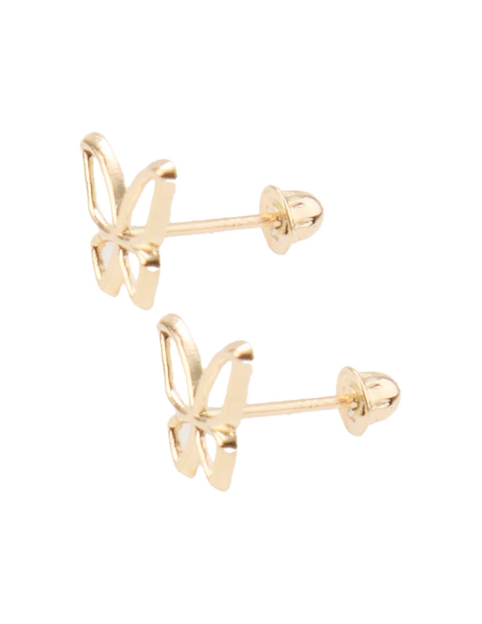 Broqueles De Mariposa De Oro Amarillo 14 K Con Acabado Brillante 2