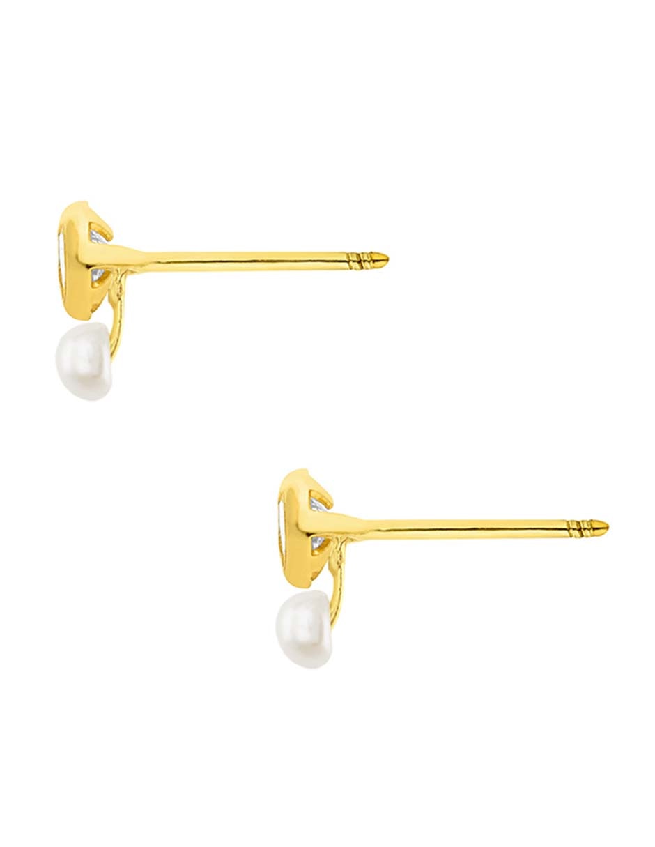 Broqueles Sabelli de oro amarillo 14 k con acabado pulido perla con zirconia