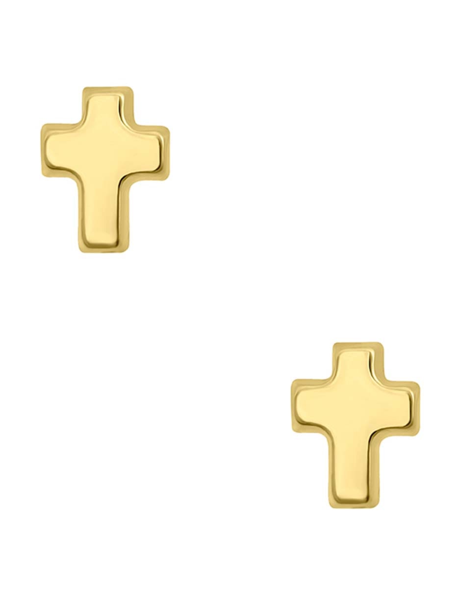 Broqueles de cruz Sabelli de oro amarillo 14 k con acabado pulido