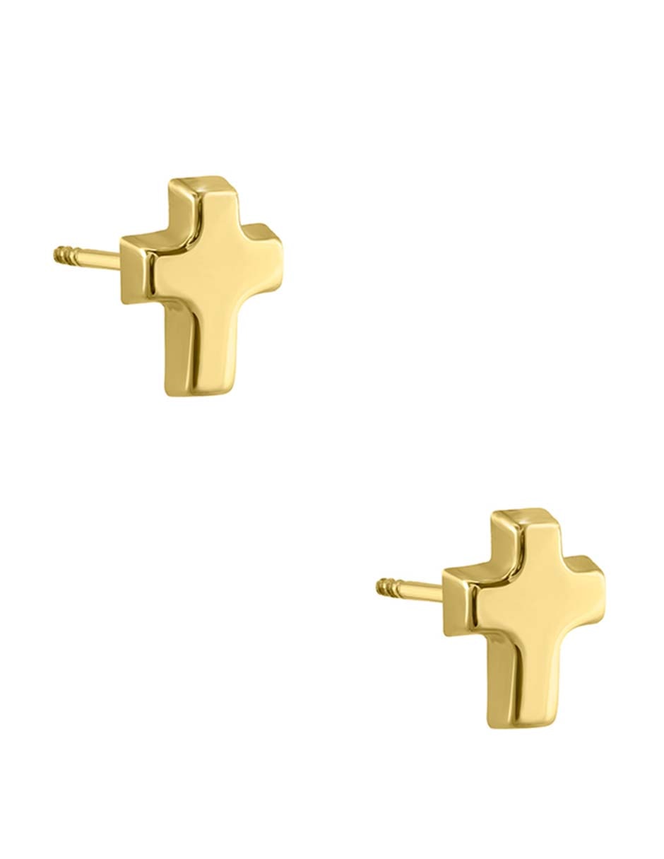 Broqueles de cruz Sabelli de oro amarillo 14 k con acabado pulido