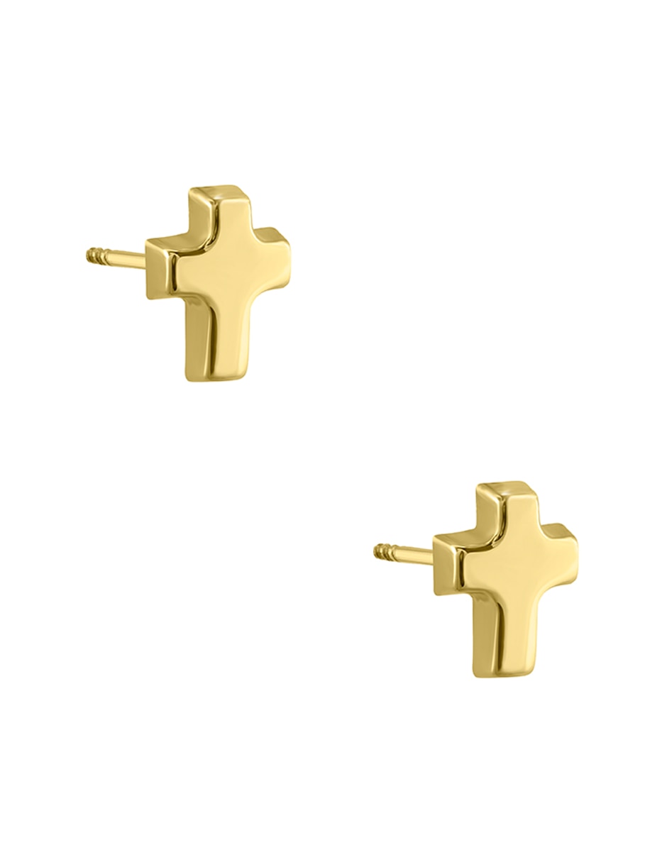 Broqueles de cruz Sabelli de oro amarillo 14 k con acabado pulido
