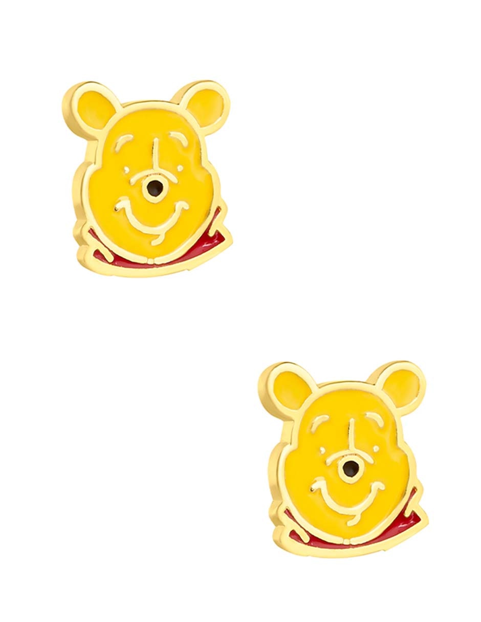 Broqueles Winnie Pooh Sabelli de oro amarillo 14 k con acabado esmaltado