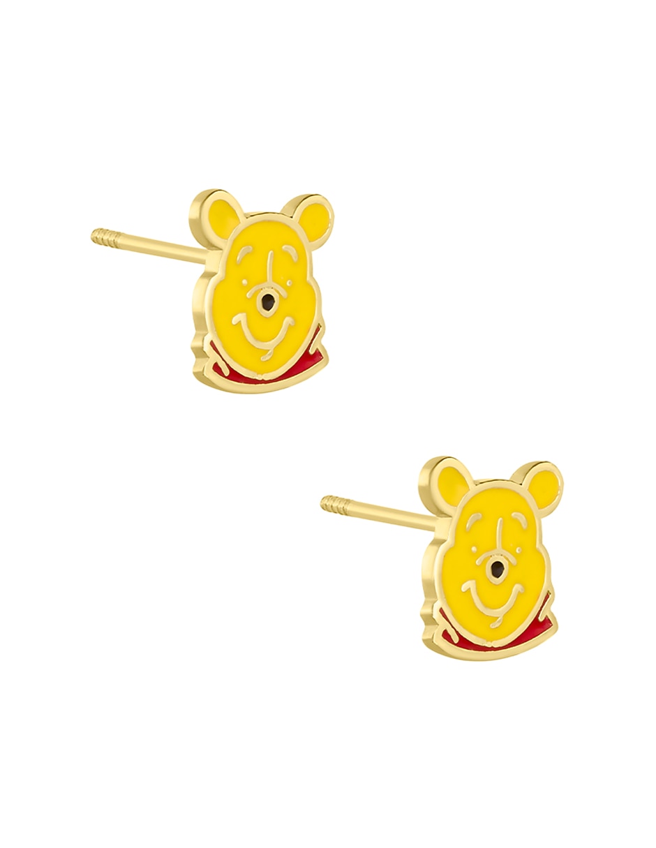 Broqueles Winnie Pooh Sabelli de oro amarillo 14 k con acabado esmaltado