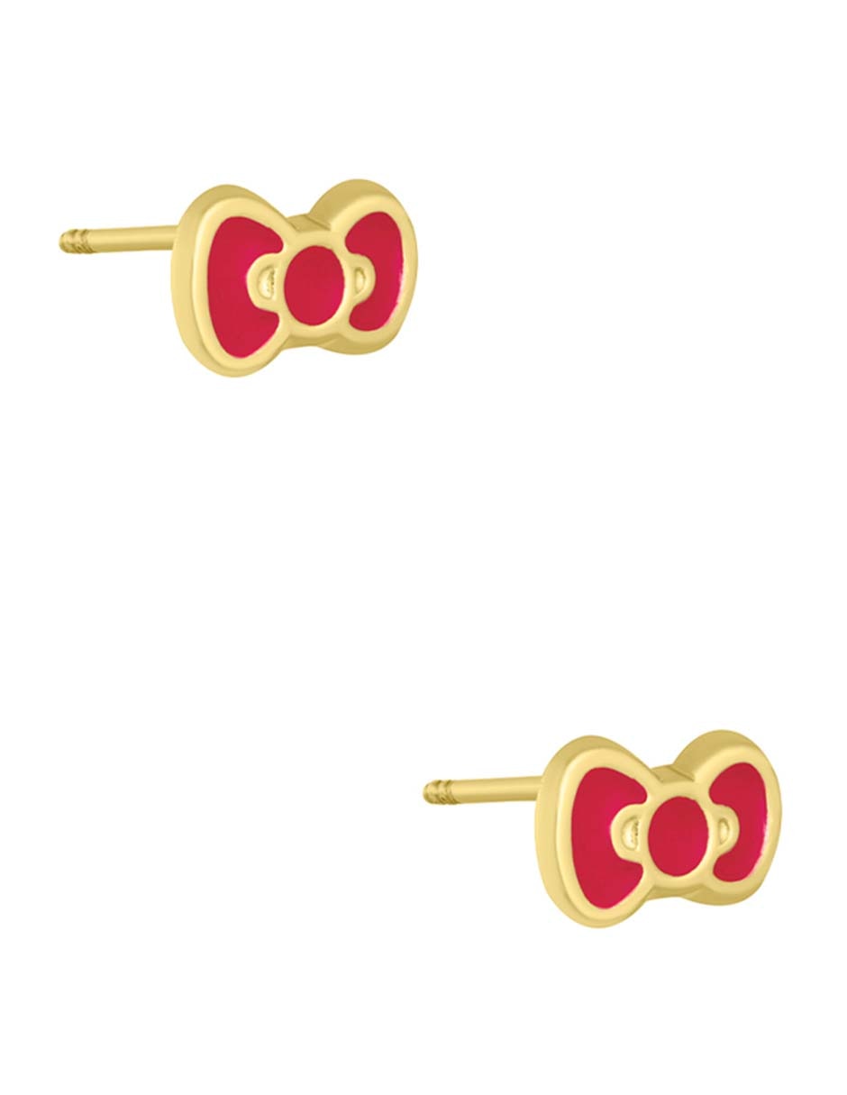 Broqueles de moño Hello Kitty Sabelli de oro amarillo 14 k con acabado esmaltado