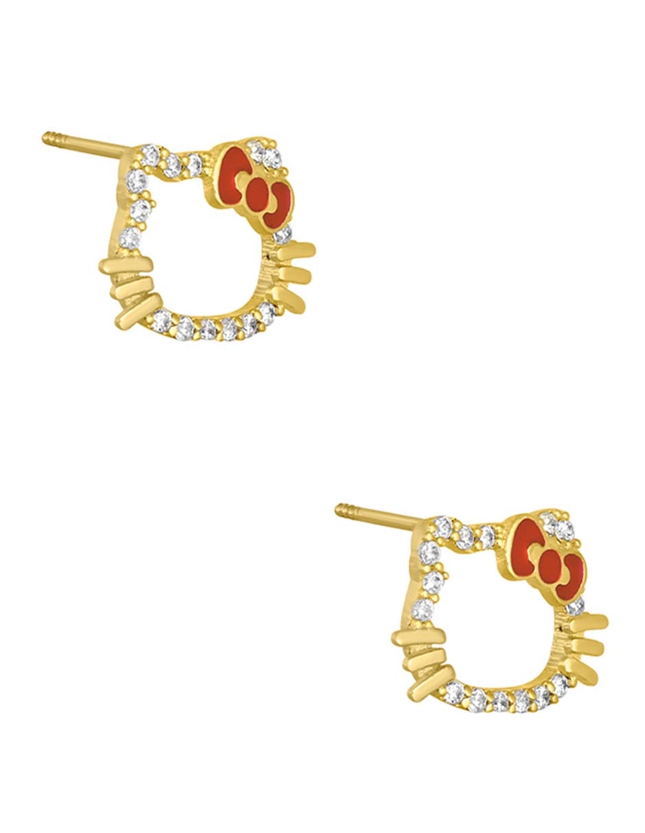 Broqueles de gato Hello Kitty Sabelli de oro amarillo 14 k con acabado pavé zirconia